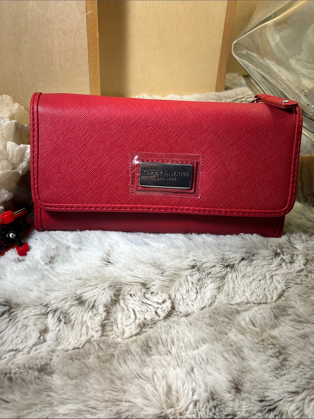 Tommy Hilfiger Red Saffiano Foldover Wallet